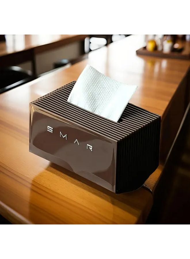 حامل علبة المناديل الفاخر الفاتح باللون البني ذو سعة كبيرة مع غطاء، تصميم مستطيل يوفر المساحة - Image 4